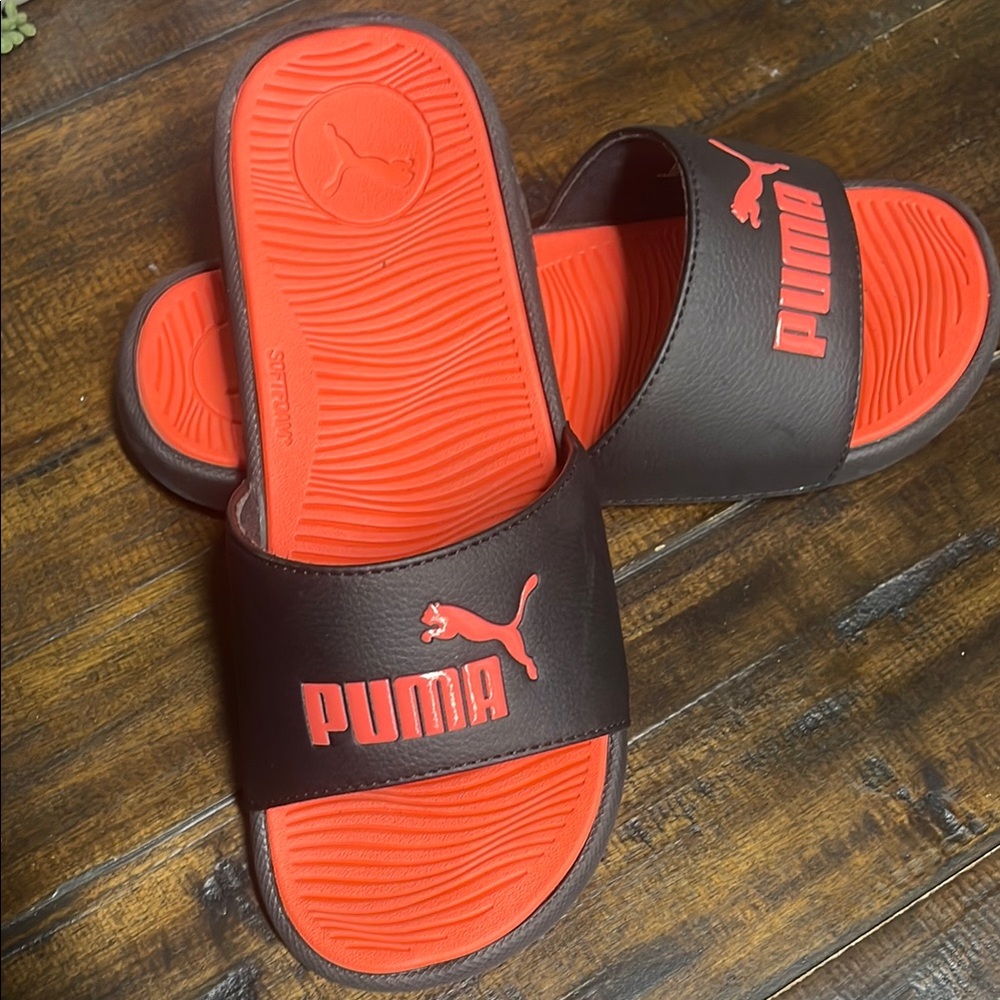 PUMA Women's Black & Orange Slide Sandals